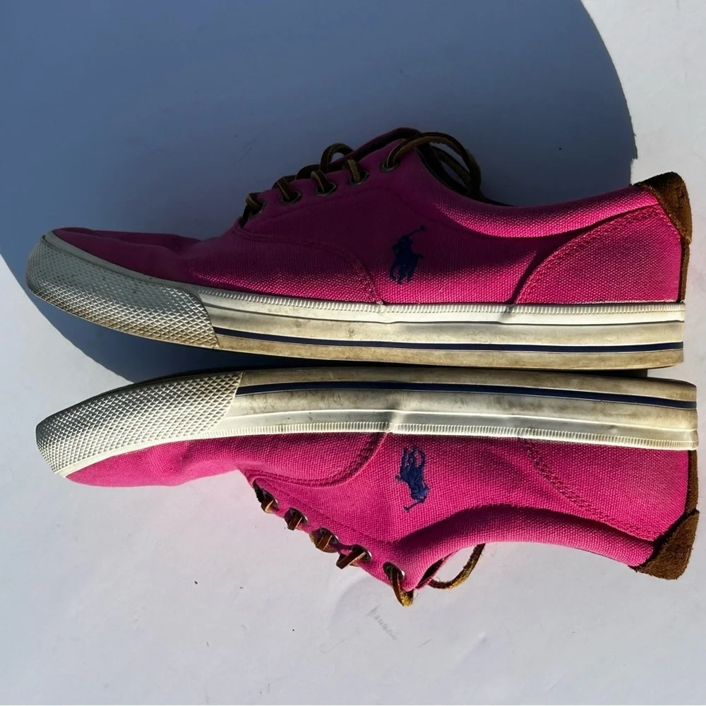 POLO Ralph Lauren Fuchsia and Navy Sneaker Leather Laces Size 9.5 - Picture 6 of 11